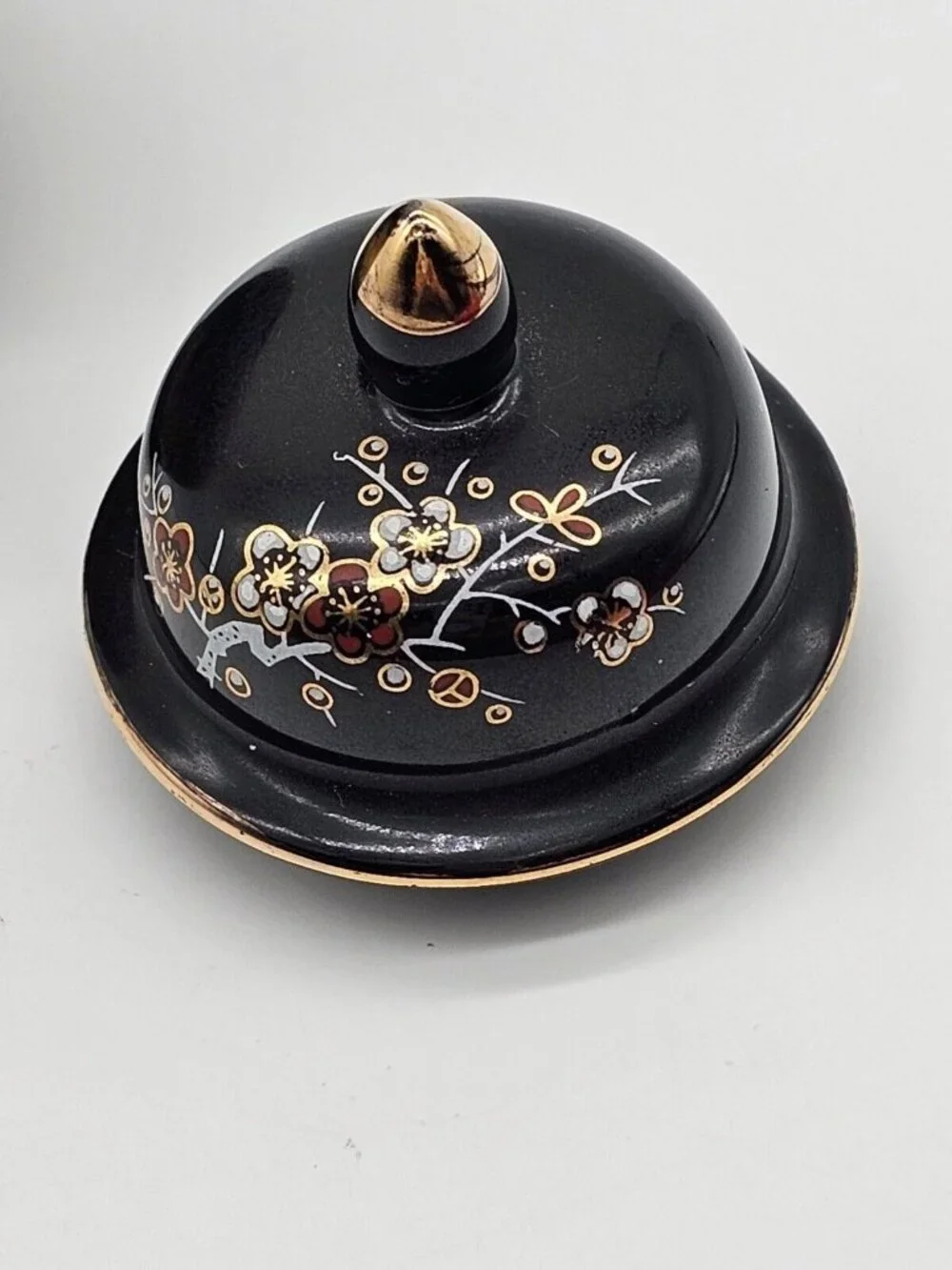 Asahi Japan Vase Black Floral Porcelain Peacock Ginger Jar Urn with Lid